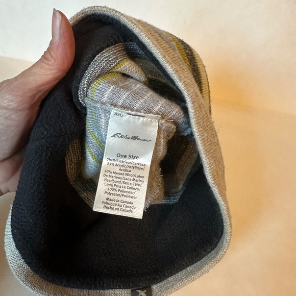 Eddie Bauer merino wool beanie - lime green & grey - Picture 3 of 4